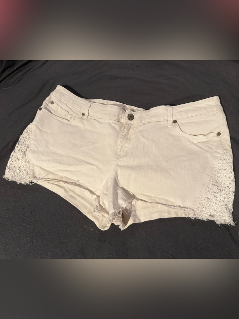 torrid Cream Lace-Trim Denim Shorts